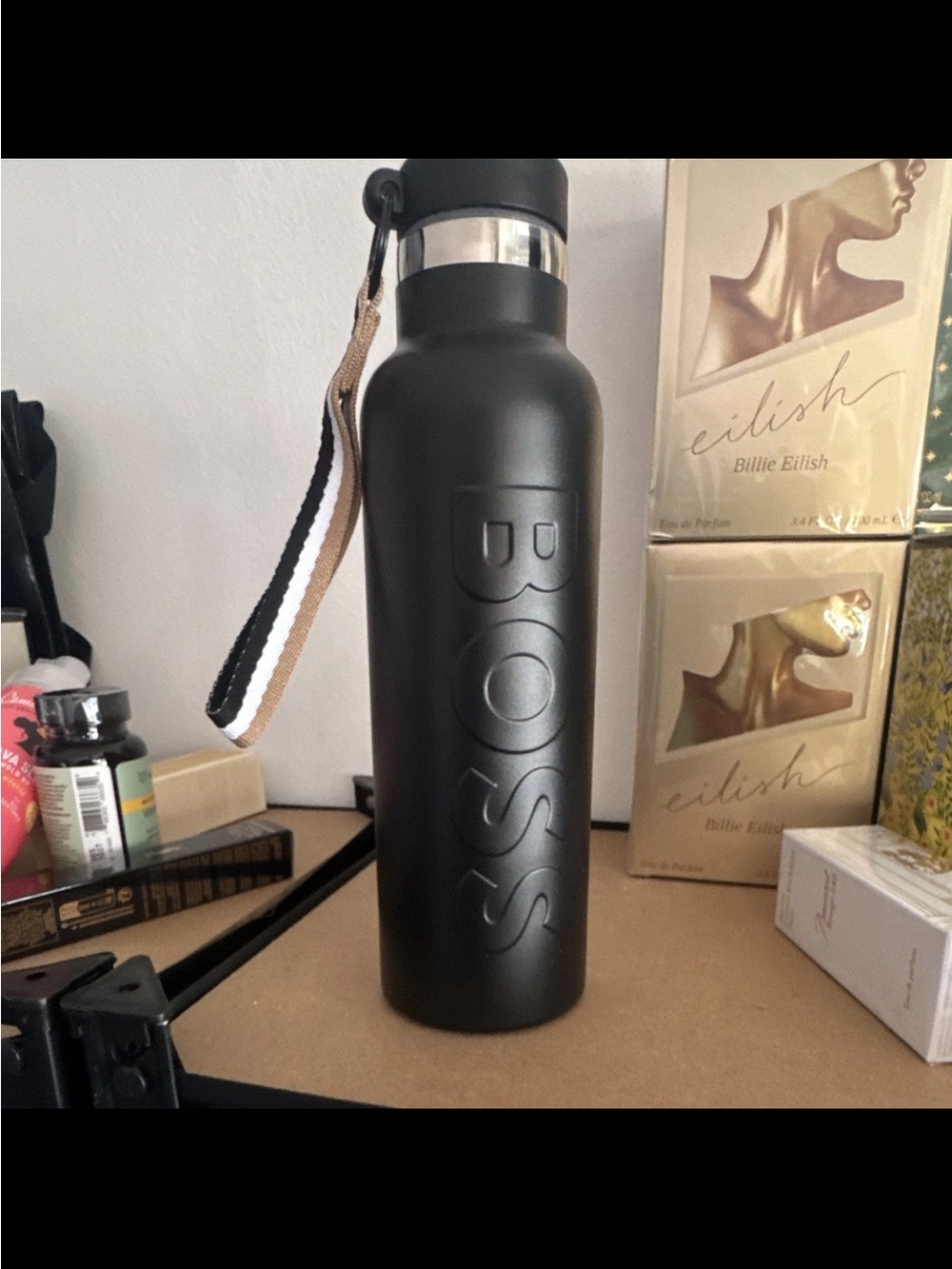 Hugo Boss Matte Black Bottle with Black, White & Tan Strap